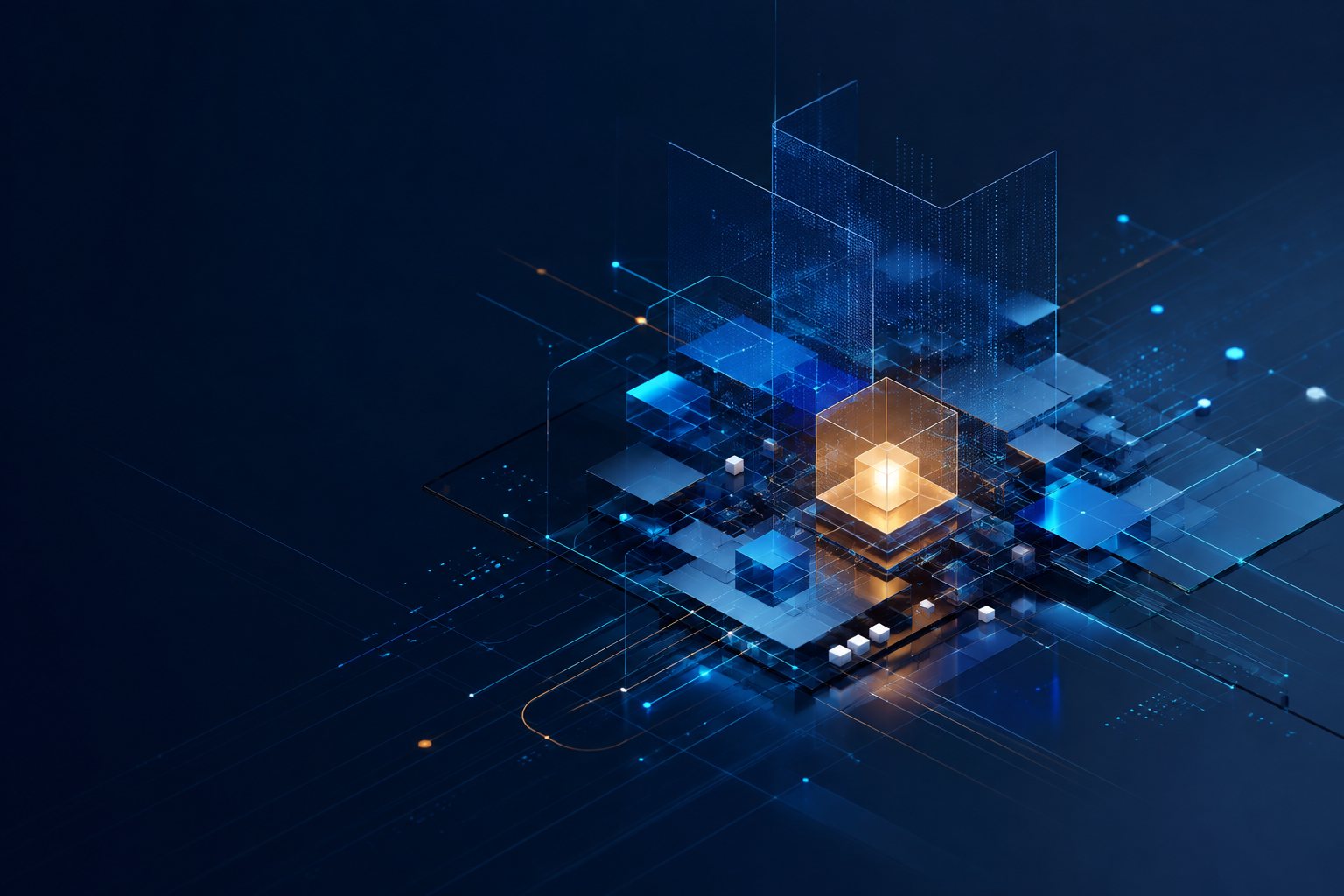 Abstract connected digital systems with a warm central focus